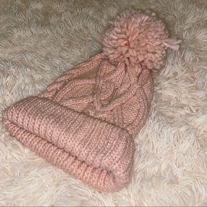 Thick Cable Knit Pink Pom Pom Hat